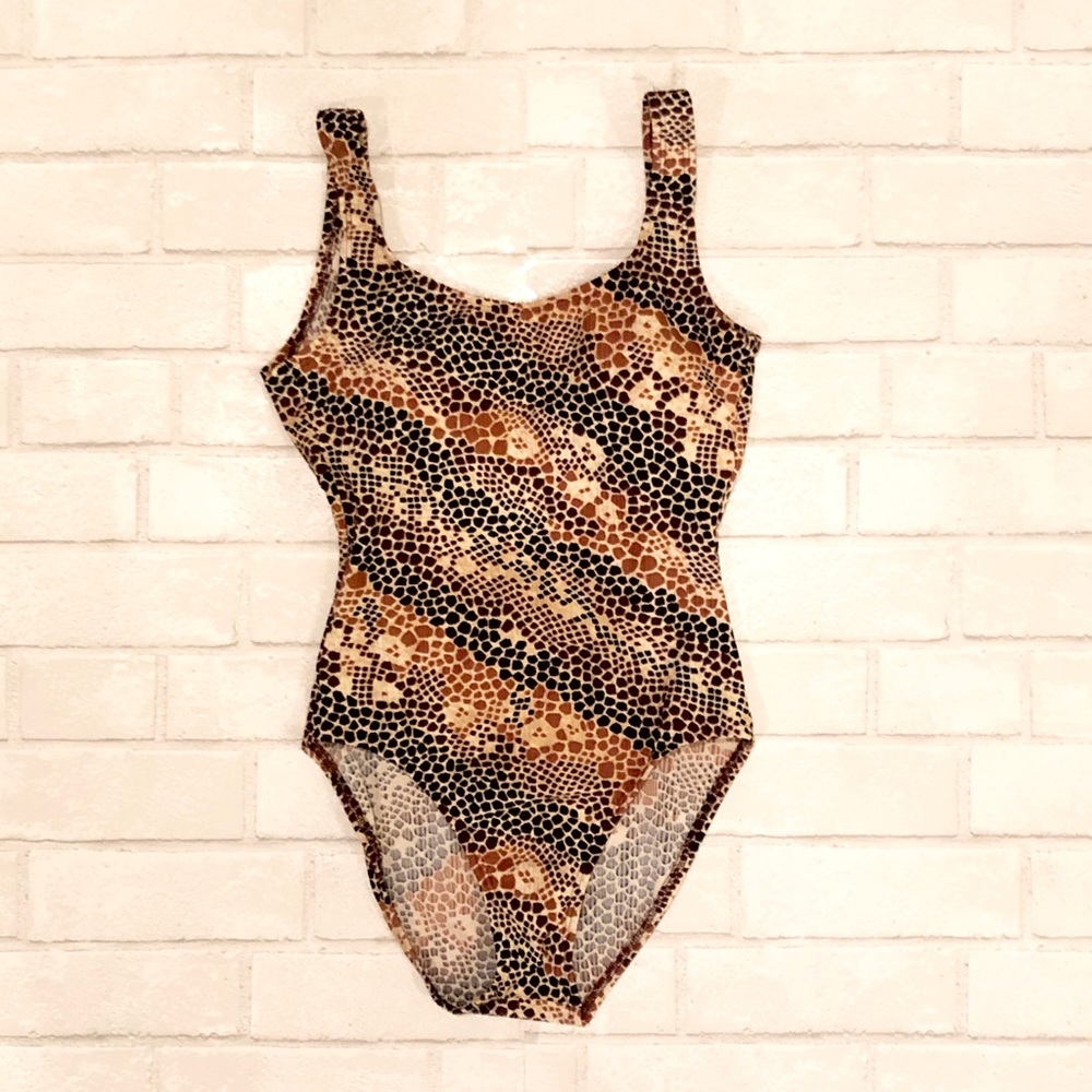 Vintage Catalina Animal Print One Piece Swimsuit 90s Low Back Swimwear 6